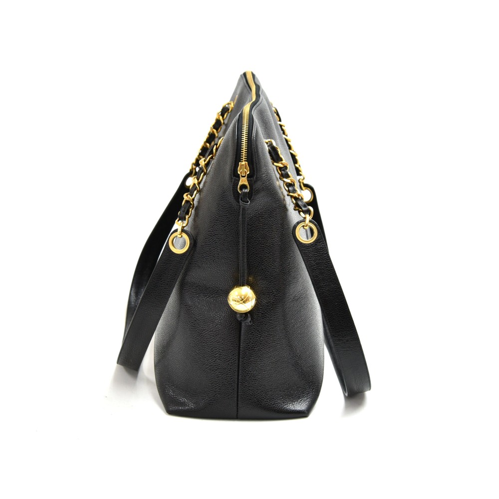 Chanel Black Leather Caviar Logo Top Handle Vintage Bag — Labels Resale  Boutique