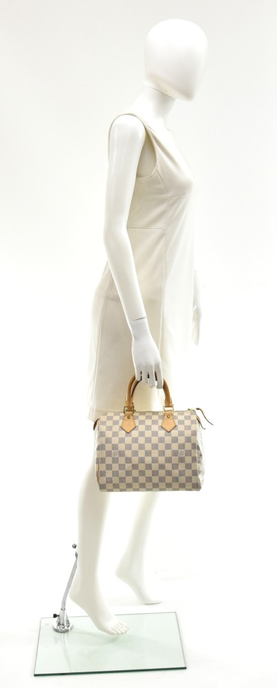 White Louis Vuitton Damier Azur Speedy 25 Boston Bag – Designer