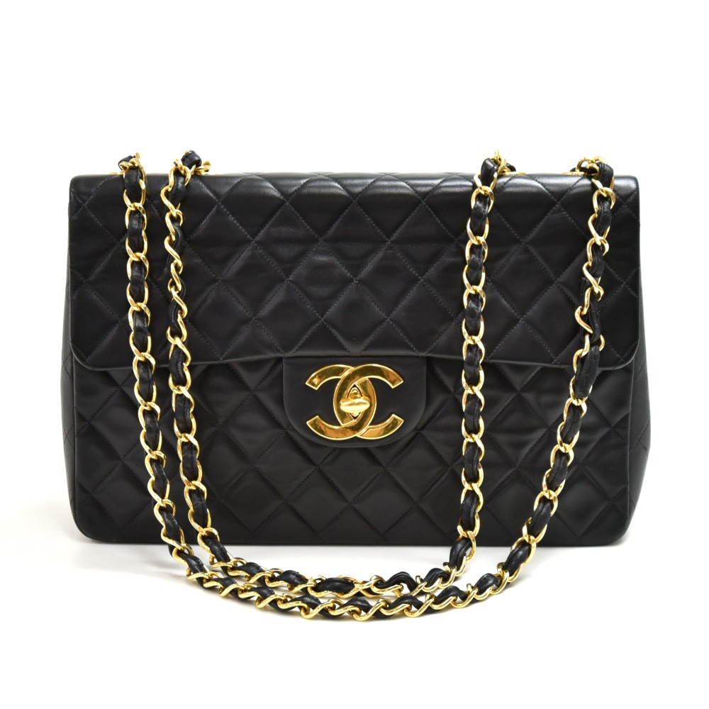 Vintage Chanel Black Quilted Jumbo Classic Flap Bag (Authentic Pre-Owned)