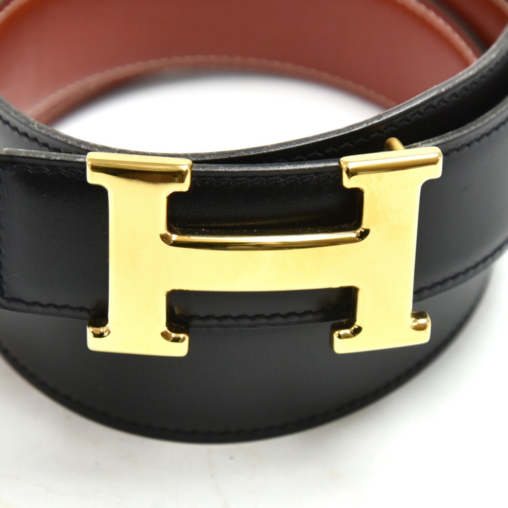 HERMES Belt Constance Buckle H Reversible Black/Yellow Size 65