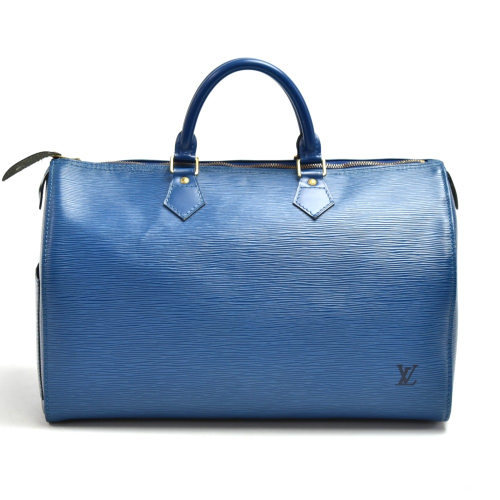 Authentic Louis VUITTON Women's Blue Leather Epi 35 Speedy Hand Bag  Purse