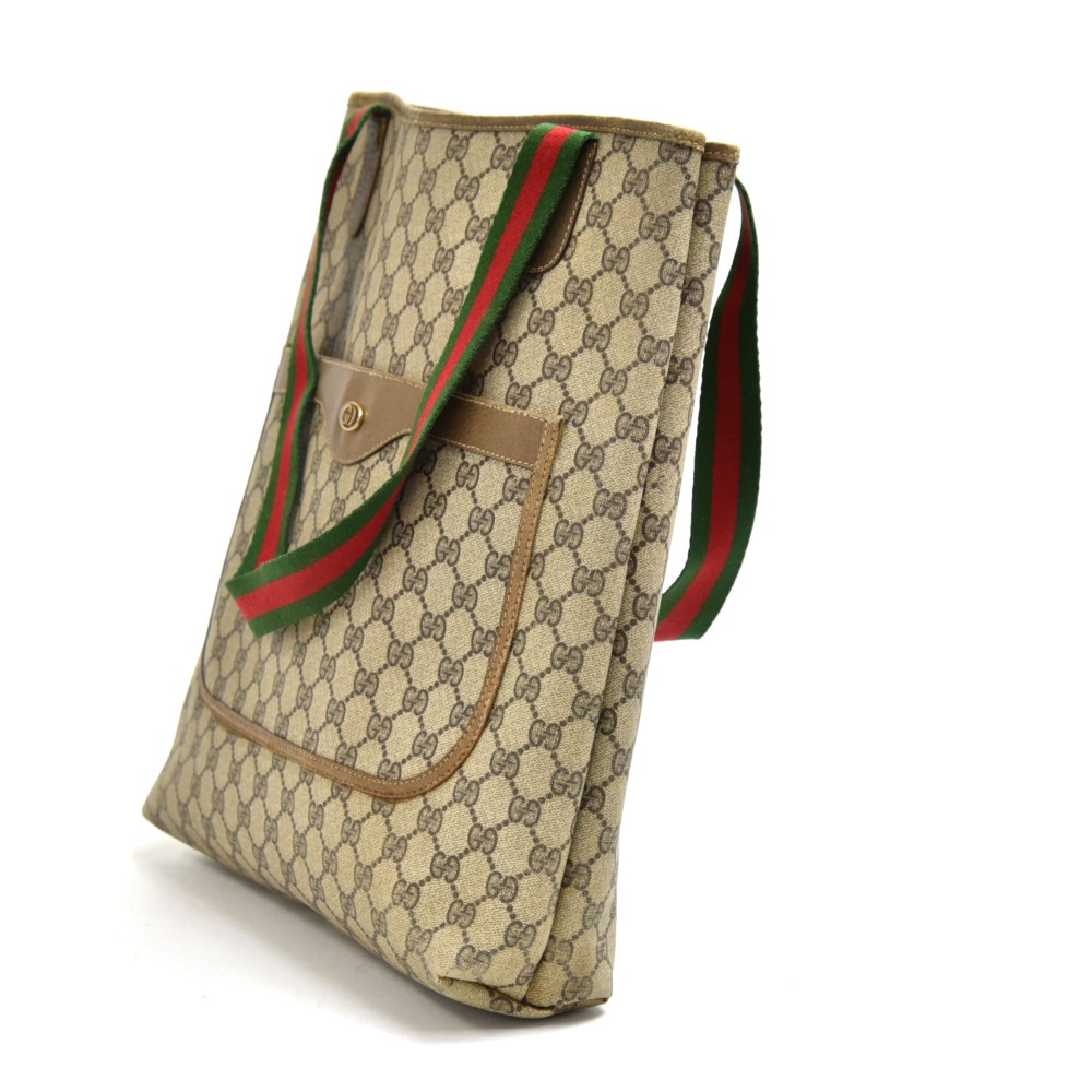 Gucci Vintage Gucci Beige GG Supreme Coated Canvas Tote Bag-1980s