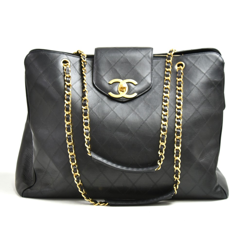 Chanel Vintage Chanel Supermodel Black Quilted Caviar Leather ...