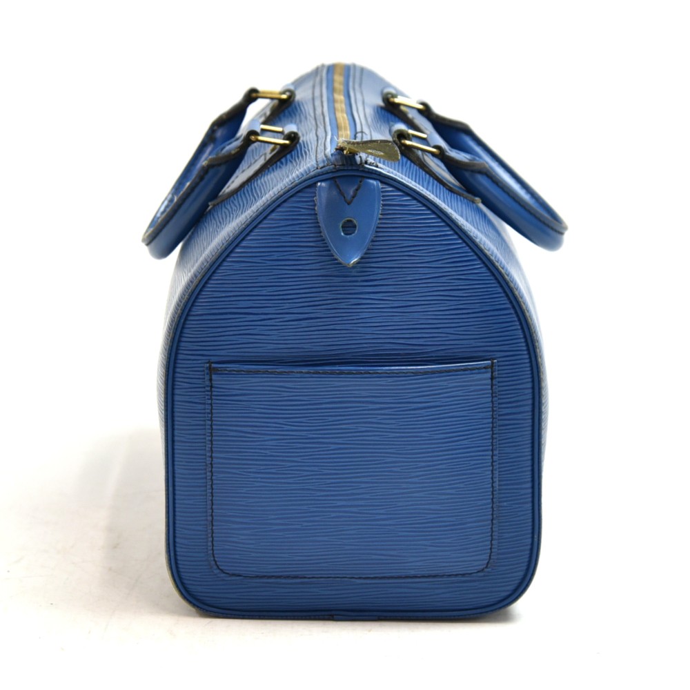 Speedy leather handbag Louis Vuitton Blue in Leather - 20971287