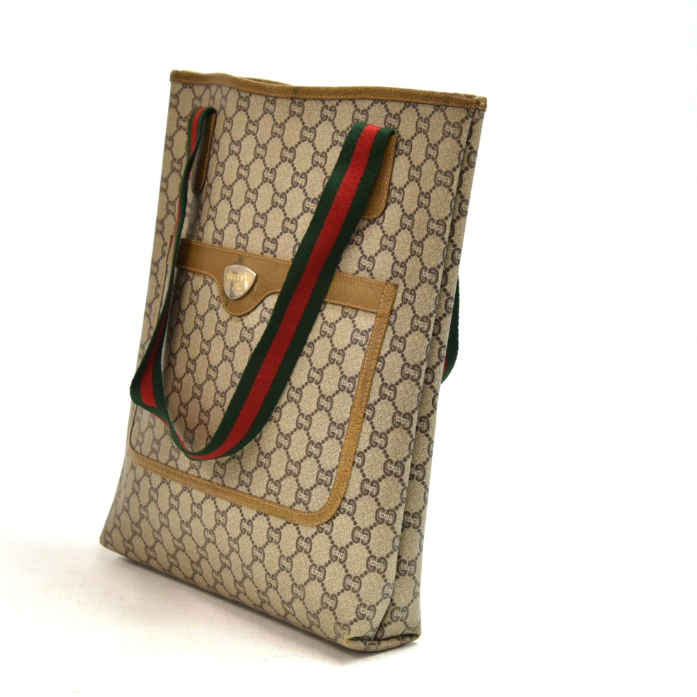 Gucci Plus Vintage Beige GG Monogram Canvas Tote Duffle Bag