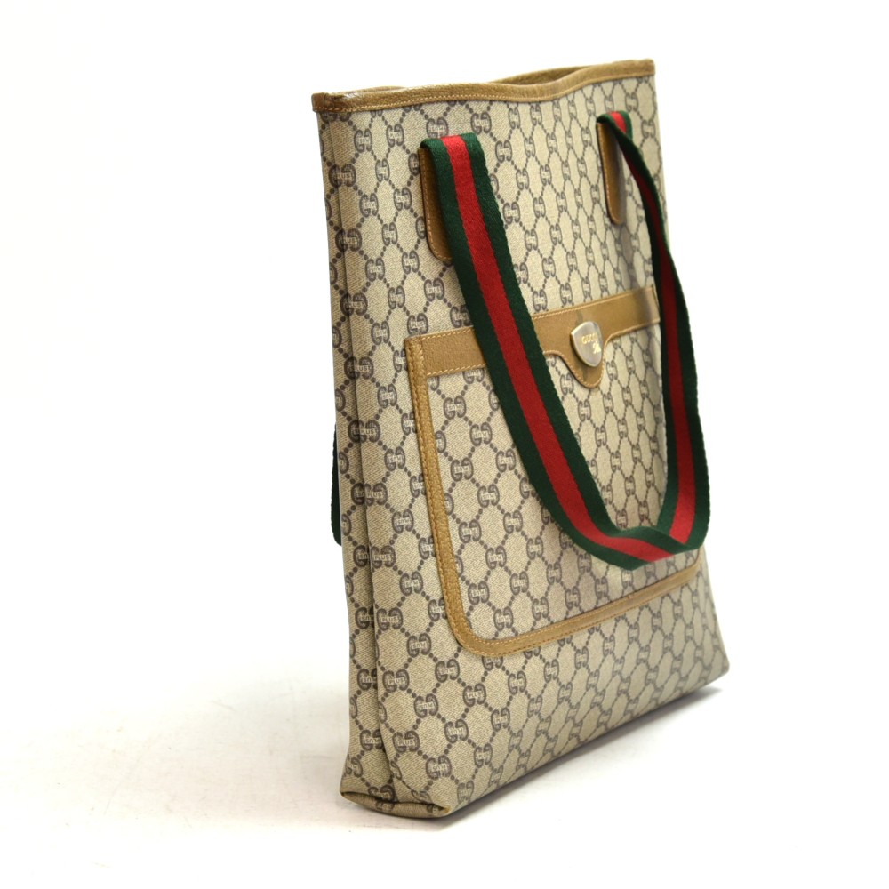 Gucci Plus Vintage Beige GG Monogram Canvas Tote Duffle Bag Cloth