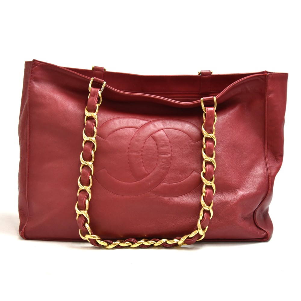 CHANEL Calfskin Stitch Large Ring My Bag Shopping Tote Red 327435