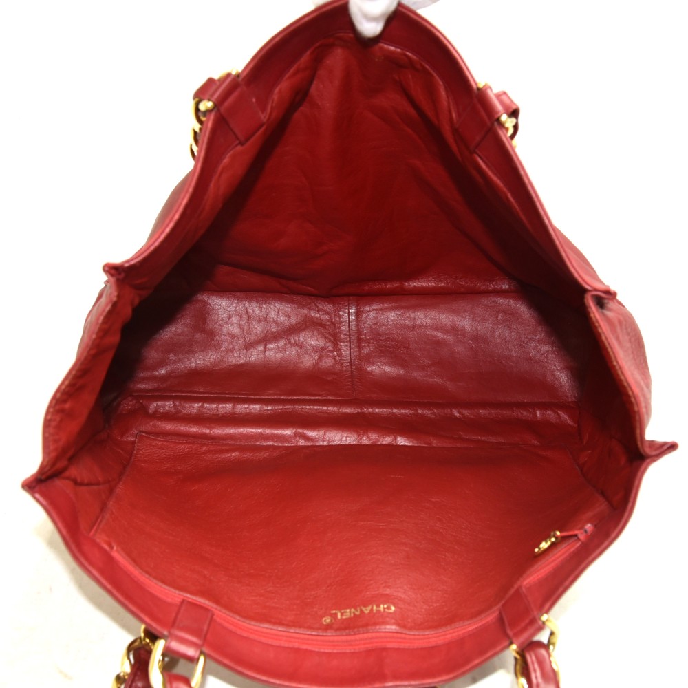 Chanel Chanel Jumbo XL Red Lambskin Leather Shoulder Shopping Tote