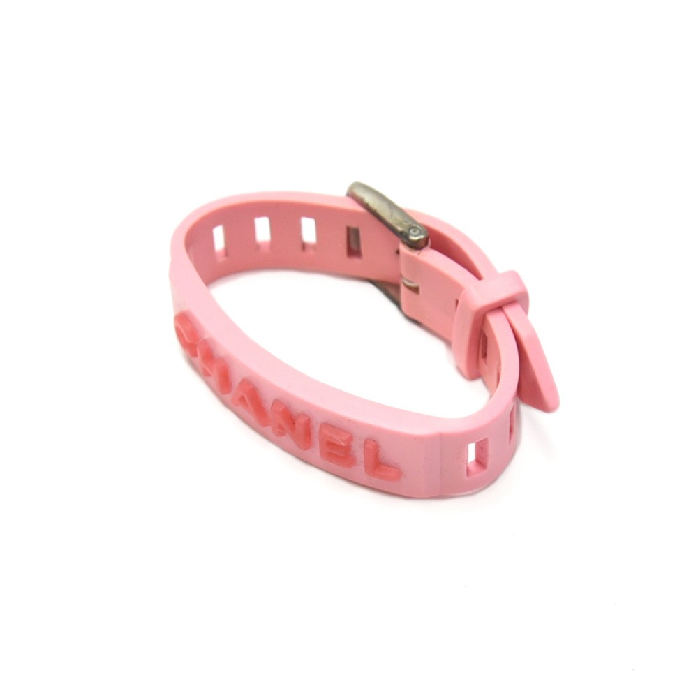 Chanel Vintage Chanel Pink Logo Rubber Buckle Bracelet