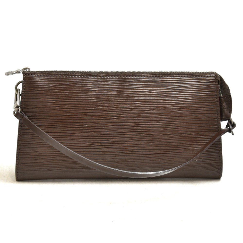 LOUIS VUITTON Epi Leather Pochette Accessories Handbag Clutch Dark Brown Bag