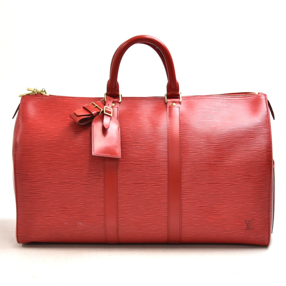 Keepall leather travel bag Louis Vuitton Red in Leather - 27289432