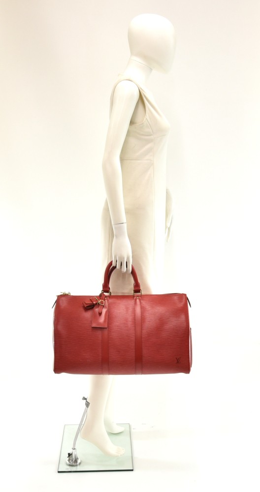 RARE* Louis Vuitton x Supreme Red Epi Leather Keepall 45 Travel Bag w –  Sellier