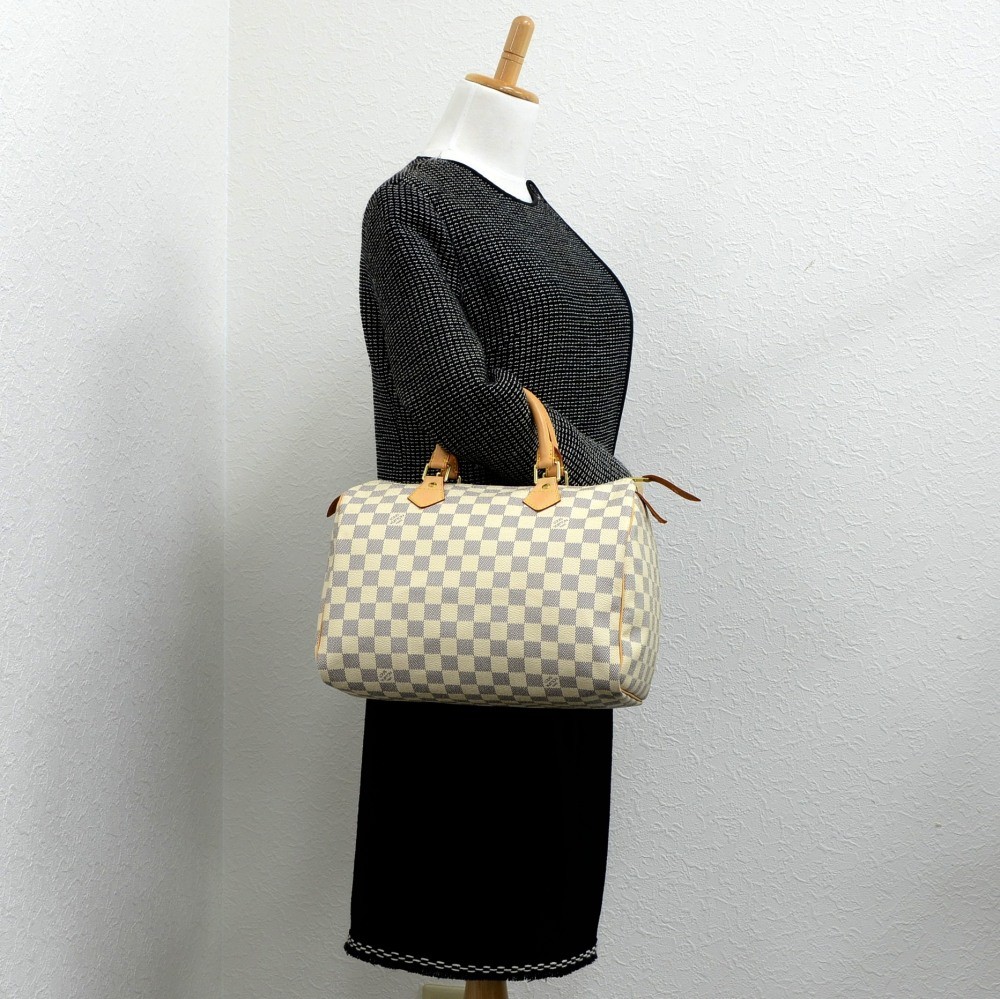 Louis Vuitton White Damier Azur Speedy 30 Leather Cloth ref.976320 - Joli  Closet