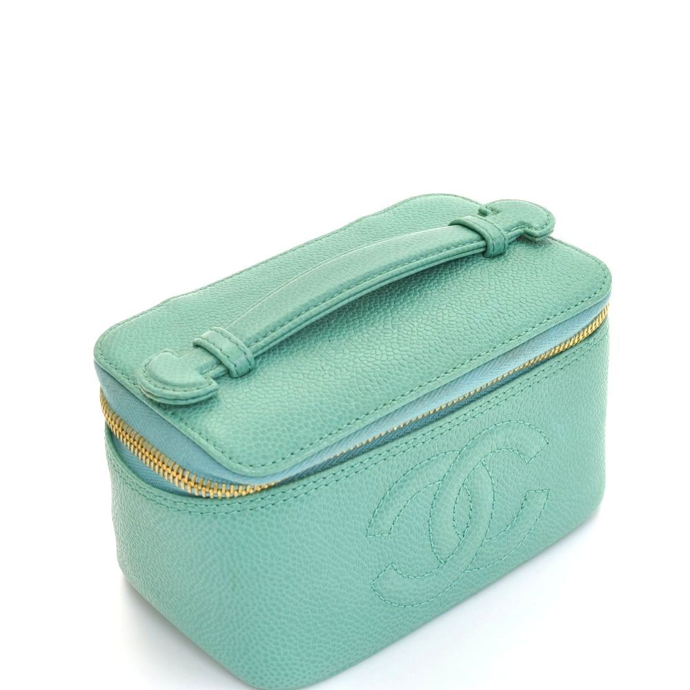 Chanel Chanel Caviar Leather Mint Green Vanity Cosmetic Bag