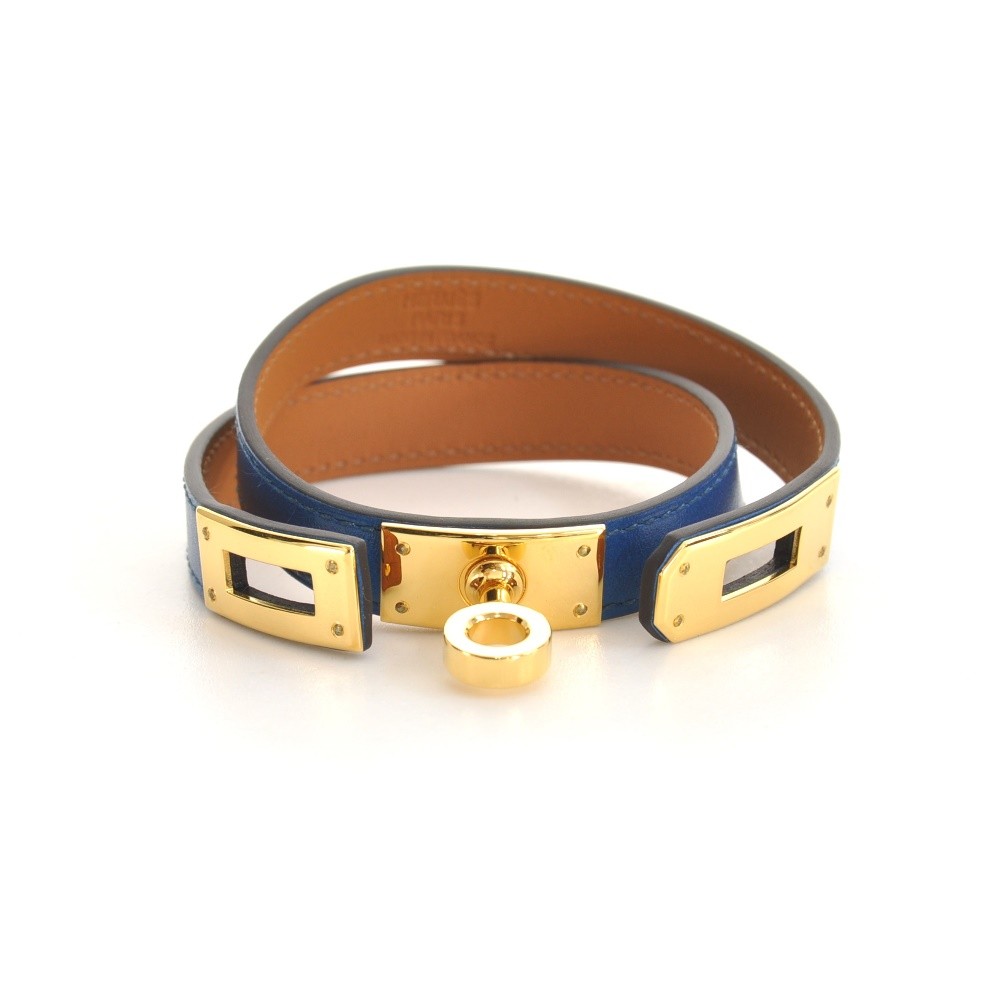 Kelly double tour leather bracelet Hermès Khaki in Leather - 31601453