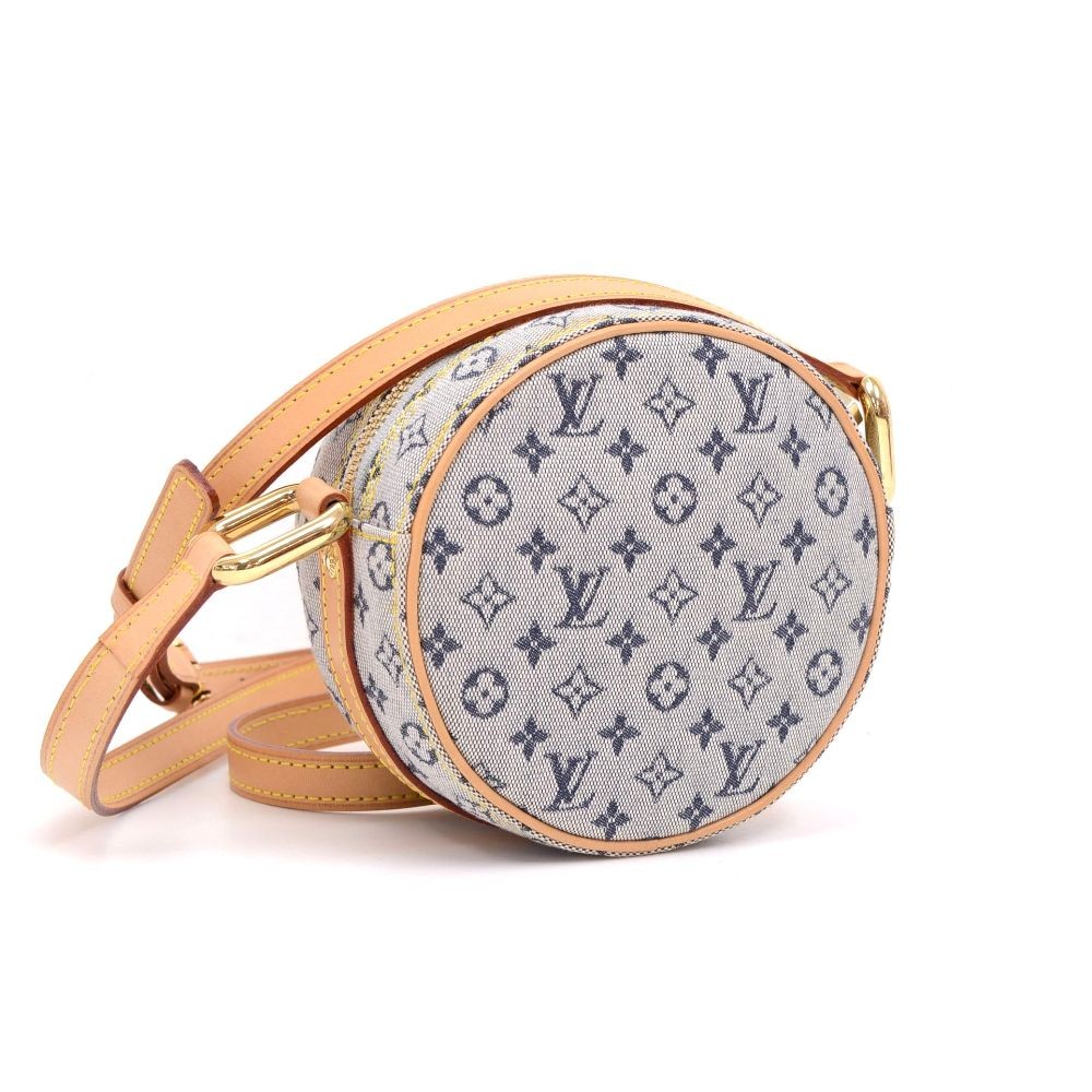 Louis Vuitton LV Jeanne GM Blue Mini Lin GHW Monogram Logo Circle Round  Shoulder Sling Bag