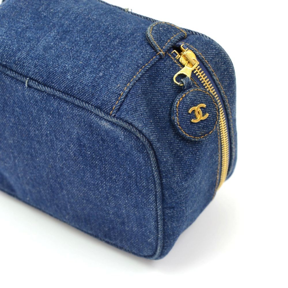 Chanel Vintage Blue Denim Logo Cosmetics Bag