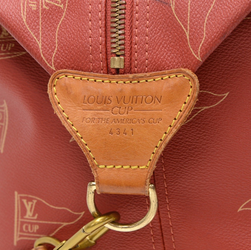 Authentic Louis Vuitton Red Canvas Limited Edition Cup Abogani Boston Duffle  Bag