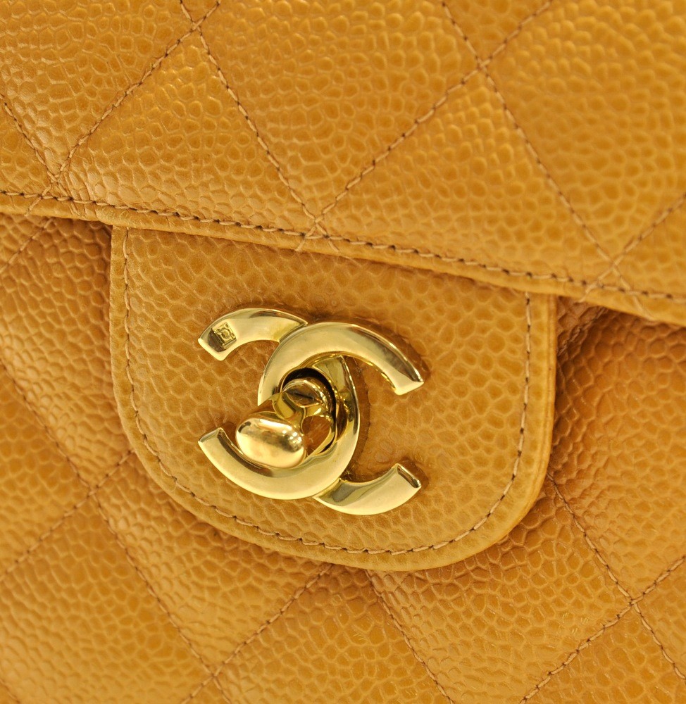 Chanel Vintage Chanel Dark Yellow Caviar Quilted Leather Shoulder Bag
