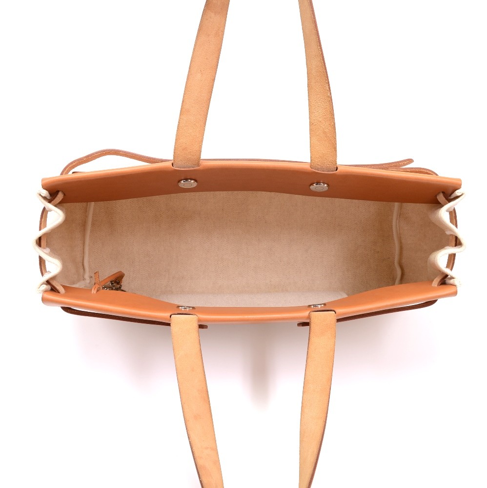 HERMES Toile H Cabag Elan Etoupe canvas tan leather expandable shoulder  tote bag