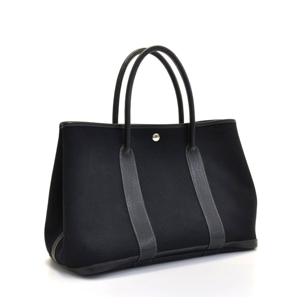 Hermes Hermes Garden Party Black Canvas x Leather Hand Bag  