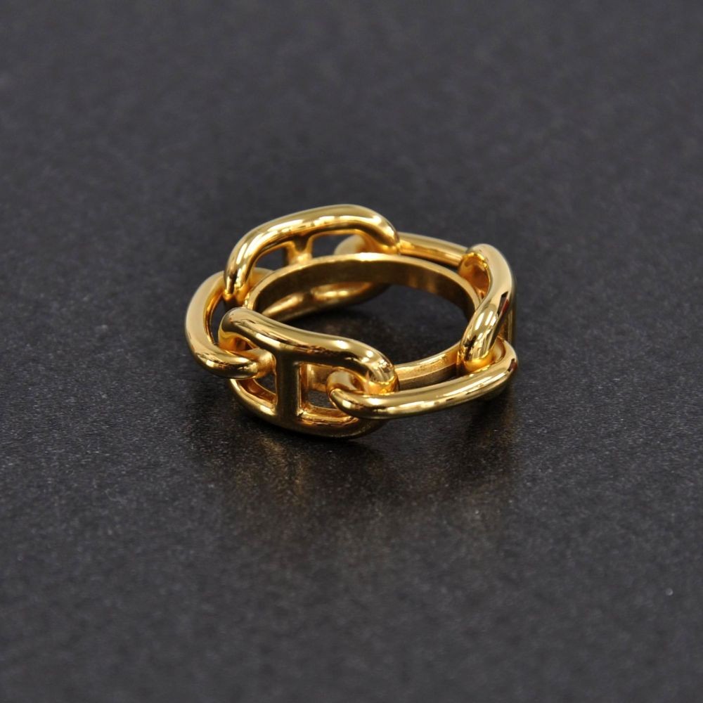 Hermes Hermes Ragate Gold Tone Chain Scarf Ring Office Use  