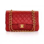 Vintage Chanel 2.55 10" Double Flap Red Quilted Leather Shoulder Bag