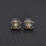 Chanel Brown x Silver Tone CC Logo Earring