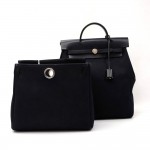 Hermes Herbag Ado 2 in 1 Black Canvas x Leather Backpack Bag
