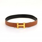 Vintage Hermes Brown x Black Leather x Gold Tone H Buckle Belt Size 75