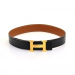 Hermes Black x Brown Leather x Gold Tone H Buckle Belt 65