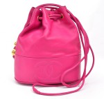 Vintage Chanel Pink Leather Bucket Style Shoulder Bag + Pouch Gold CC SS070