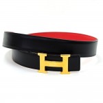 Hermes Black x Red Leather Gold Tone H Buckle Belt Size 70