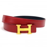 Hermes Red x Navy Leather Gold Tone H Buckle Belt Size 70