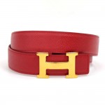 Hermes Red Leather x Gold Tone H Buckle Belt Size 75