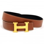 Hermes Brown x Black Leather Gold Tone H Buckle Belt Size 70