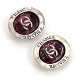 Chanel Purple Stone x Silver Tone CC Logo Oval Shaped Earrings