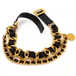 Chanel Gold Tone Chain x Black Leather Belt Size 75