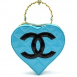 Chanel Light Blue Quilted Patent Leather Heart Shaped Vanity Handbag Limited Edition