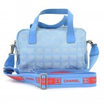 Chanel Travel Line Light Blue Canvas Jacquard Nylon Shoulder Hand Bag