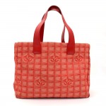 Chanel Travel Line Red Jacquard Nylon Tote Hand Bag