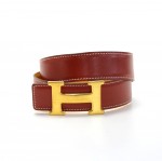 Hermes Red x Yellow Leather Gold Tone H Buckle Belt Size 65