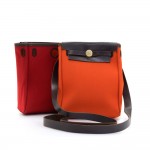 Hermes Herbag TPM Orange x Red Canvas Dark Brown Leather Shoulder Bag