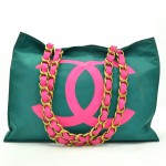 Chanel Green And Pink Nylon XL Tote shoulder Bag SS521