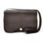 Hermes Colorado GM Chocolate Brown Leather Canvas Shoulder Bag