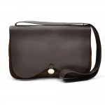 Hermes Colorado GM Chocolate Brown Leather Canvas Shoulder Bag