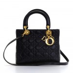 Christian Dior Lady Dior Black Quilted Leather Hand Bag + Strap