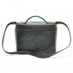 Chanel Vanity Black Caviar Leather Cosmetic Large Bag + Strap