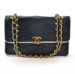 Chanel Vintage Navy White Quilted Leather Shoulder Bag Gold CC CA021