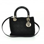 Christian Dior Lady Dior Black Quilted Fabric Handbag + Strap